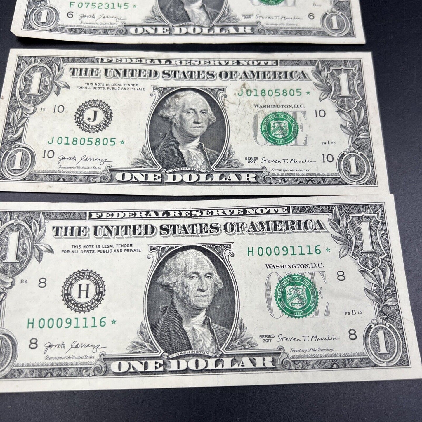 Lot of 5 2017 * Star $1 FRN One Dollar Federal Reserve Notes Circ Fancy Serial #
