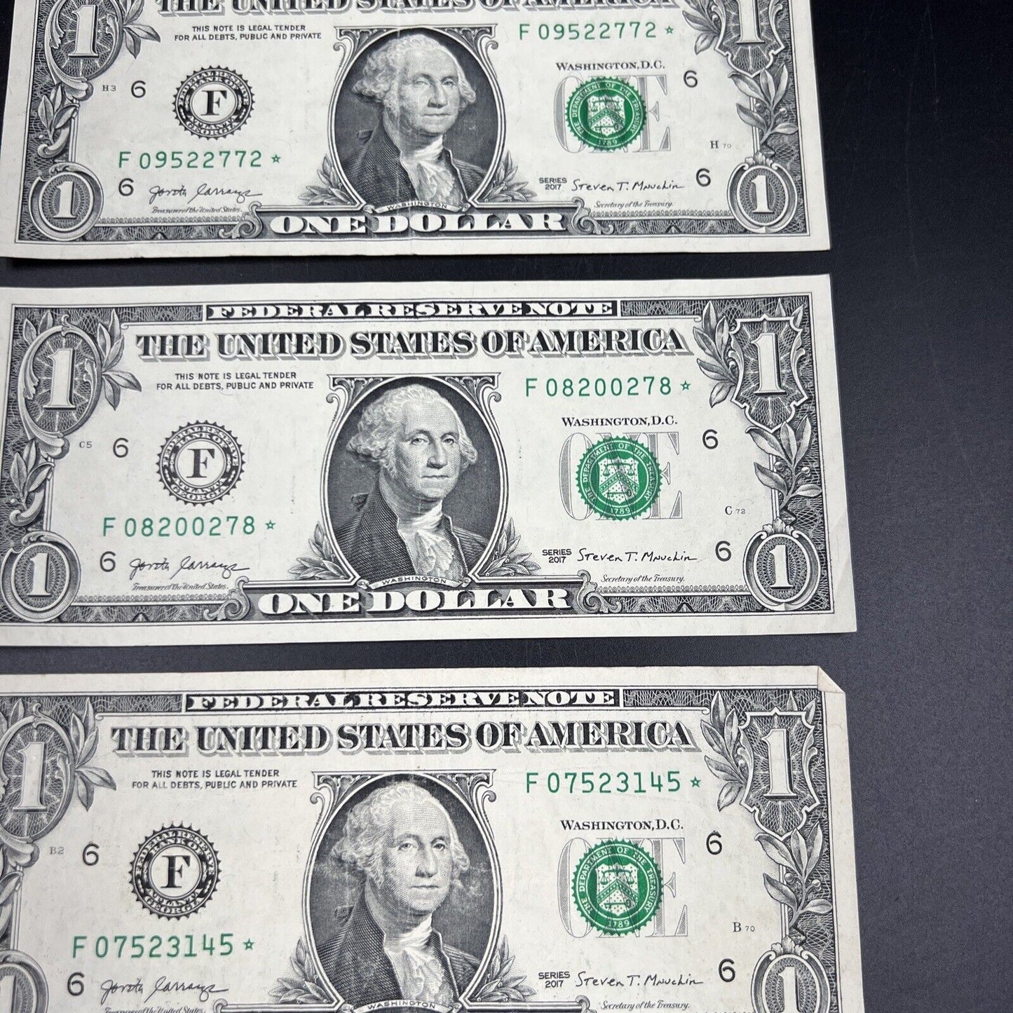 Lot of 5 2017 * Star $1 FRN One Dollar Federal Reserve Notes Circ Fancy Serial #