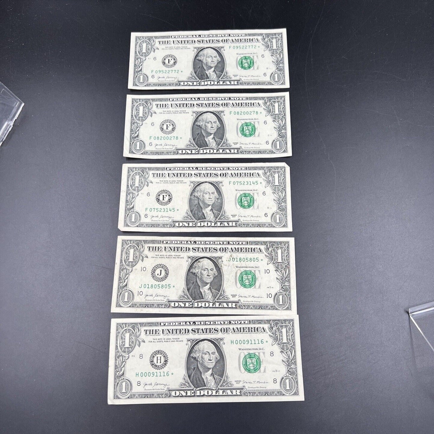 Lot of 5 2017 * Star $1 FRN One Dollar Federal Reserve Notes Circ Fancy Serial #
