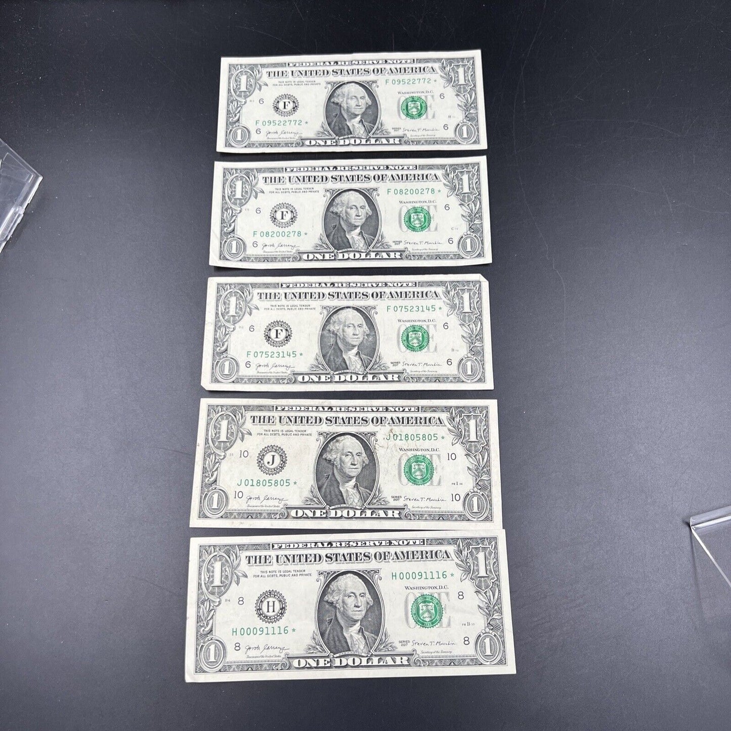 Lot of 5 2017 * Star $1 FRN One Dollar Federal Reserve Notes Circ Fancy Serial #
