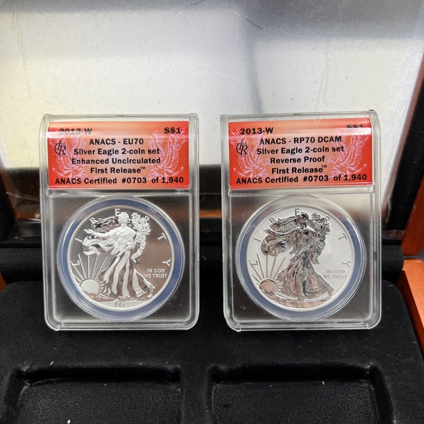 2013 W 2 Coin Silver American Eagle West Point Set ANACS EU70 RP70 Enhanced & RP