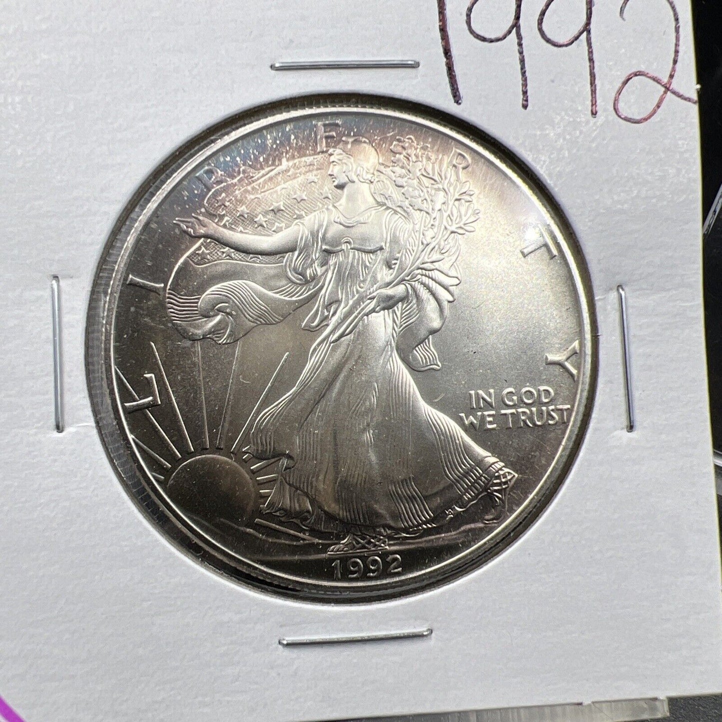 1992 1 OZ American Silver Eagle GEM BU Uncirculated .999 Neat Toning Toner ASE