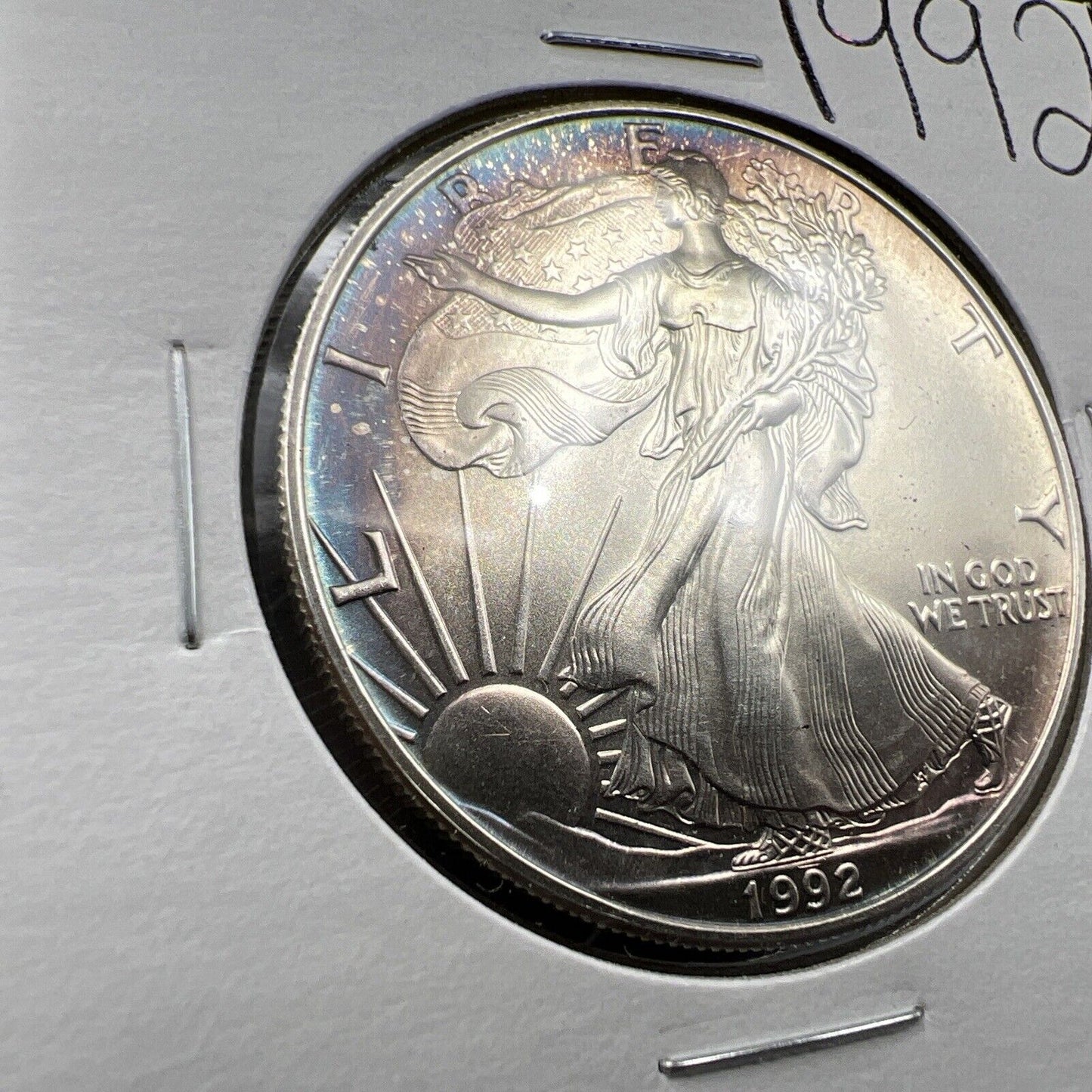 1992 1 OZ American Silver Eagle GEM BU Uncirculated .999 Neat Toning Toner ASE