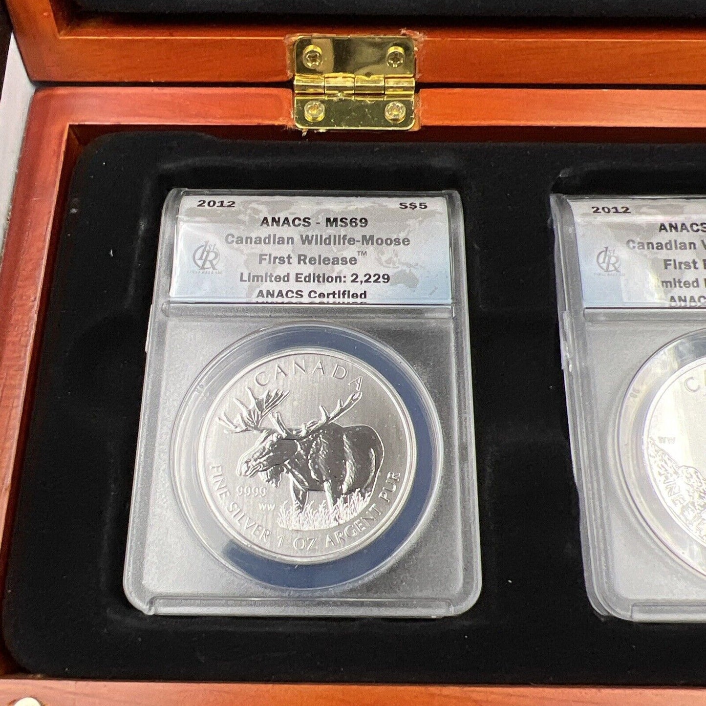 4 Coin 2011 2012 Canadian WildLife 1 Oz Silver Coin Set ANACS MS69 in Display Bo
