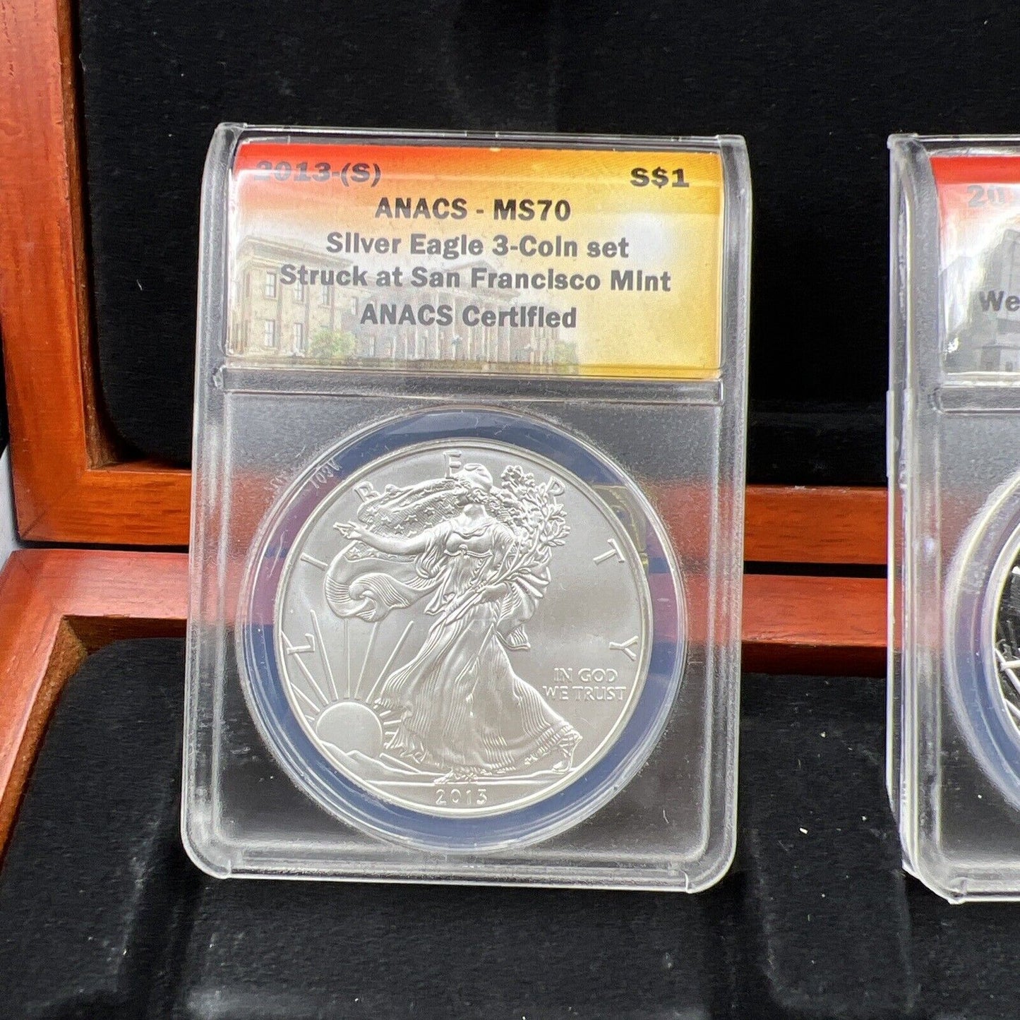 2013 3 Coin ASE 1 oz American Silver Eagle Set ANACS MS70 MS & Proof PR70 w/ box