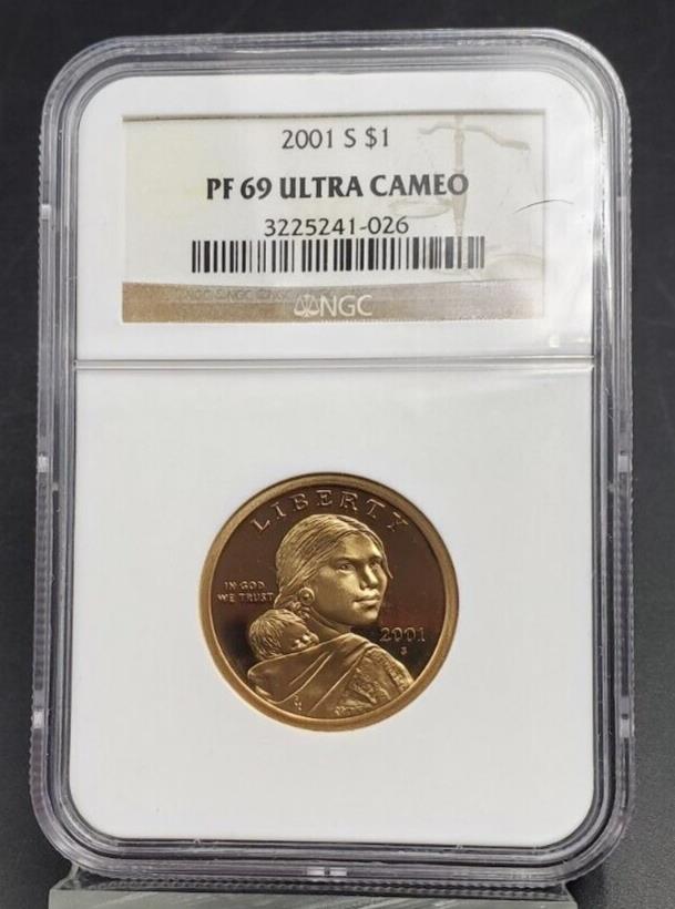 2001 S Sacagawea Native Brass Dollar Coin NGC PF69 Ultra Cameo #026