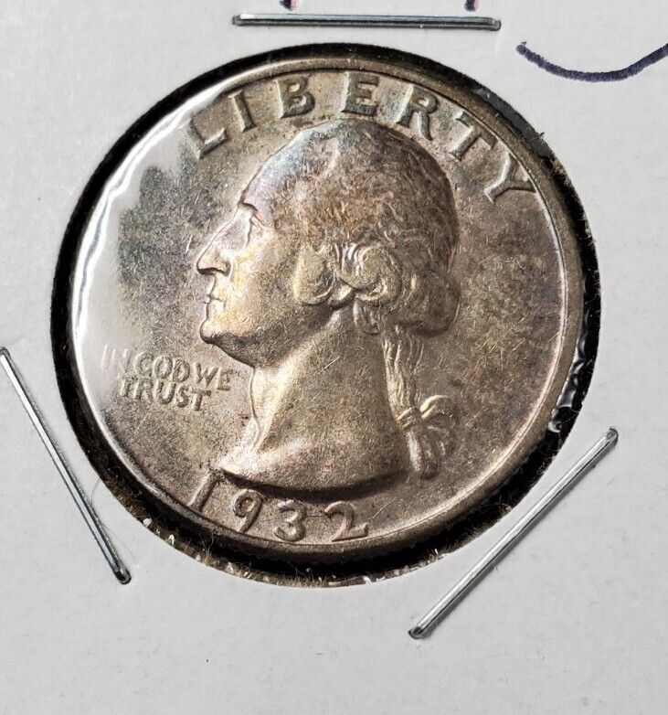 1932 P Washington Quarter Coin Nice Toning AU About Unc First year issue of Type