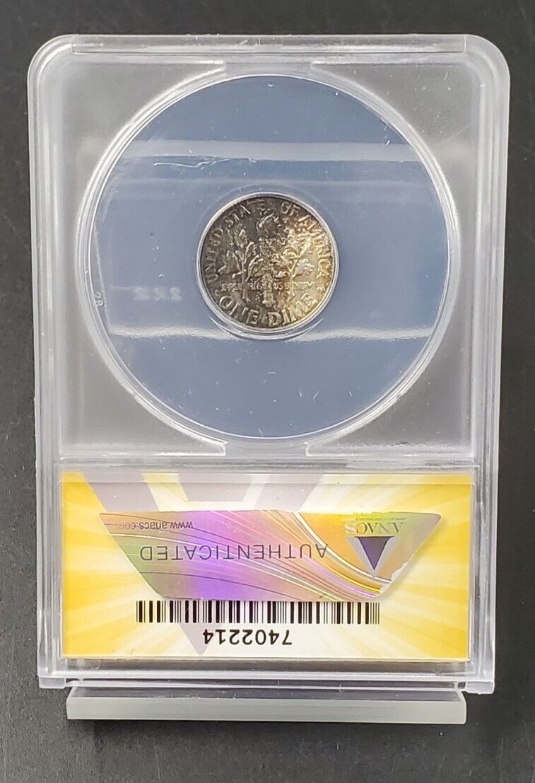 1954 P 10c Roosevelt Silver Dime coin MS66 ANACS GEM BU PQ Toning Toner