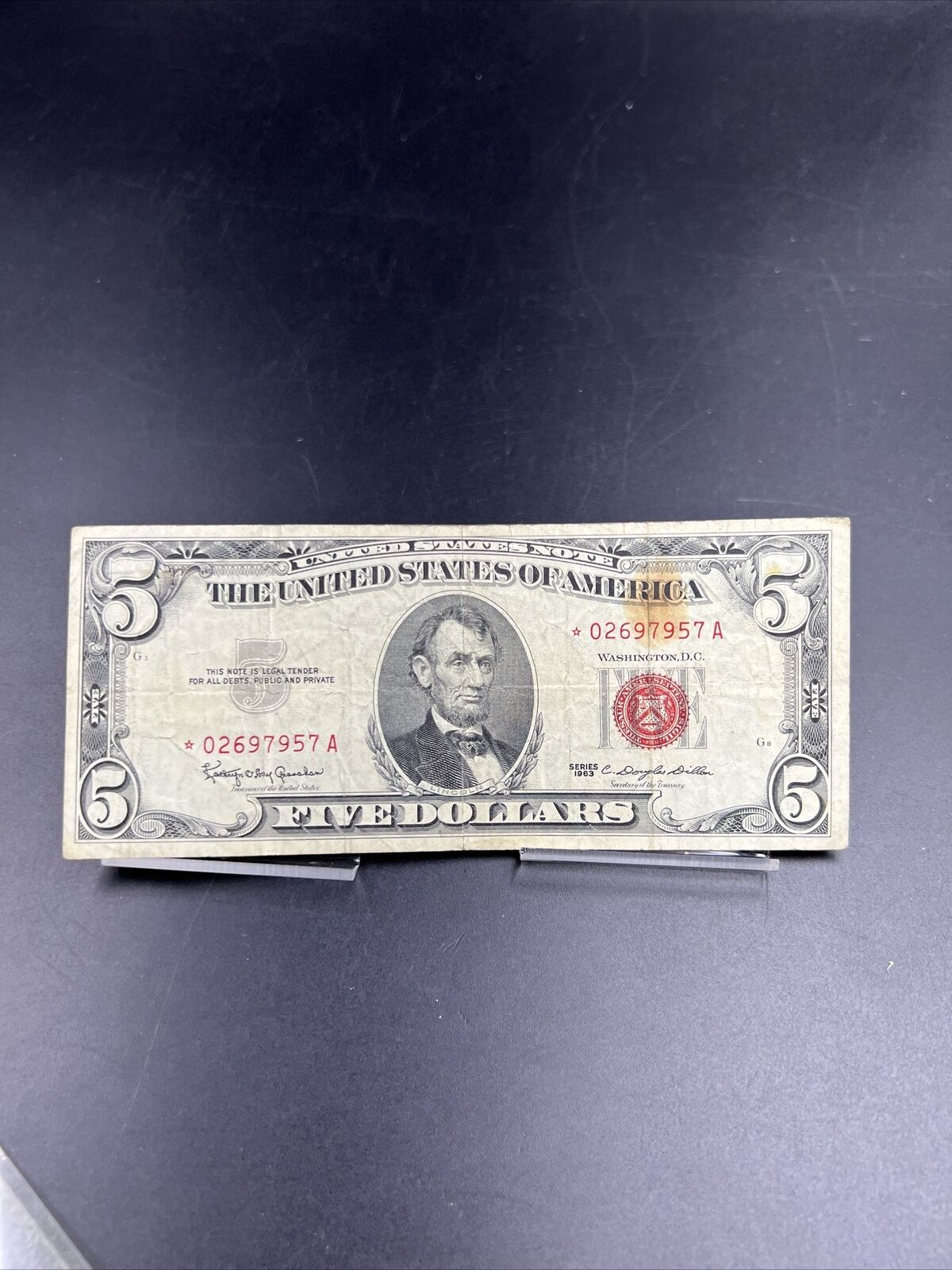 1963 * Star Note $5 Five Dollar United States Red Seal Circ VG Very Good