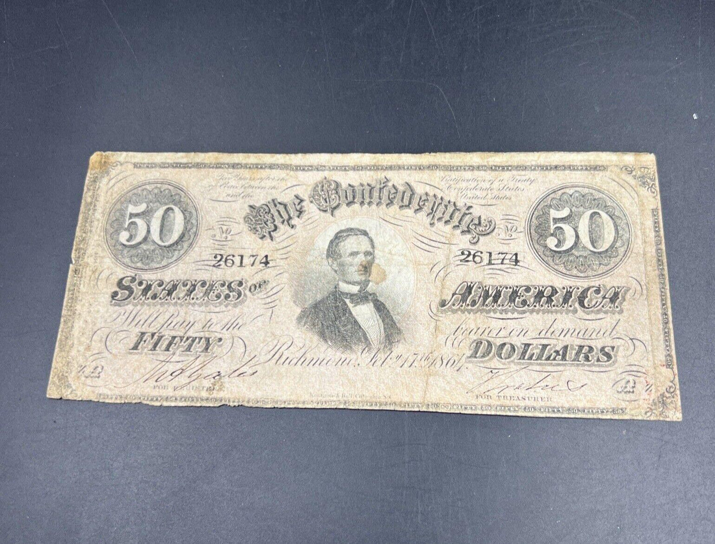 T-66 1864 $50 Confederate CSA Note Civil War Obsolete Currency Bill CH VG Circ