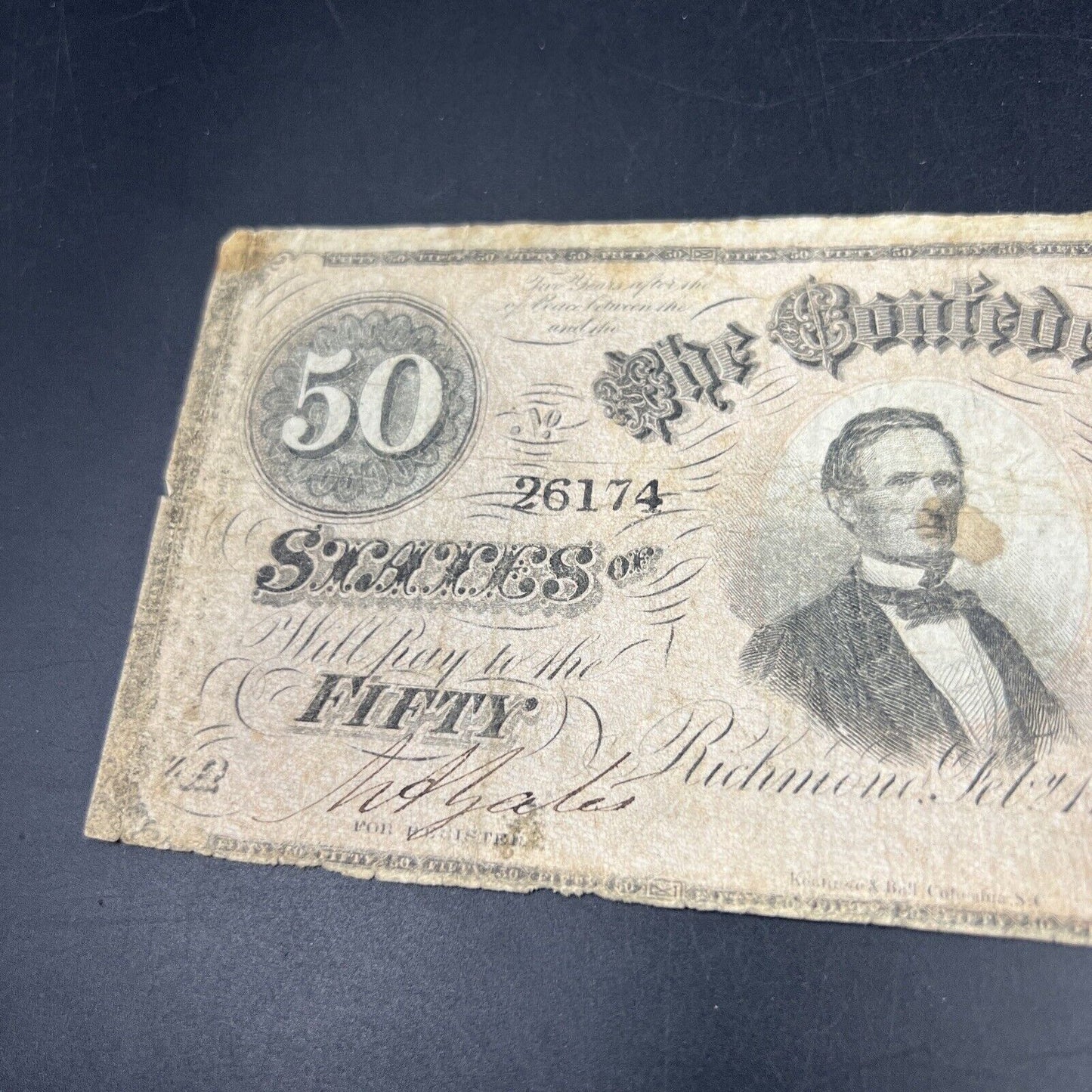 T-66 1864 $50 Confederate CSA Note Civil War Obsolete Currency Bill CH VG Circ