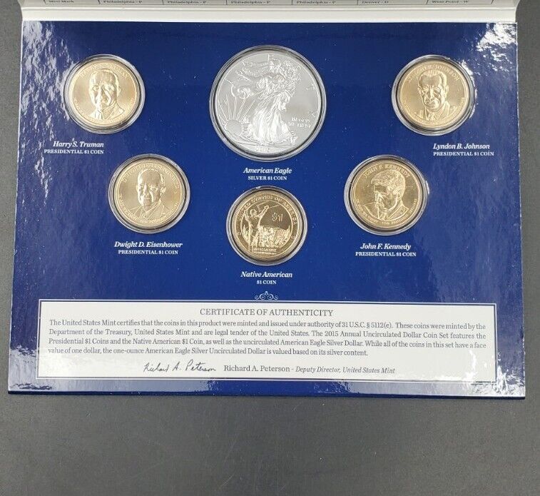 2015 US ASE 1 oz Silver Eagle & Presidential Annual GEM UNC Dollar Coin Set OGP