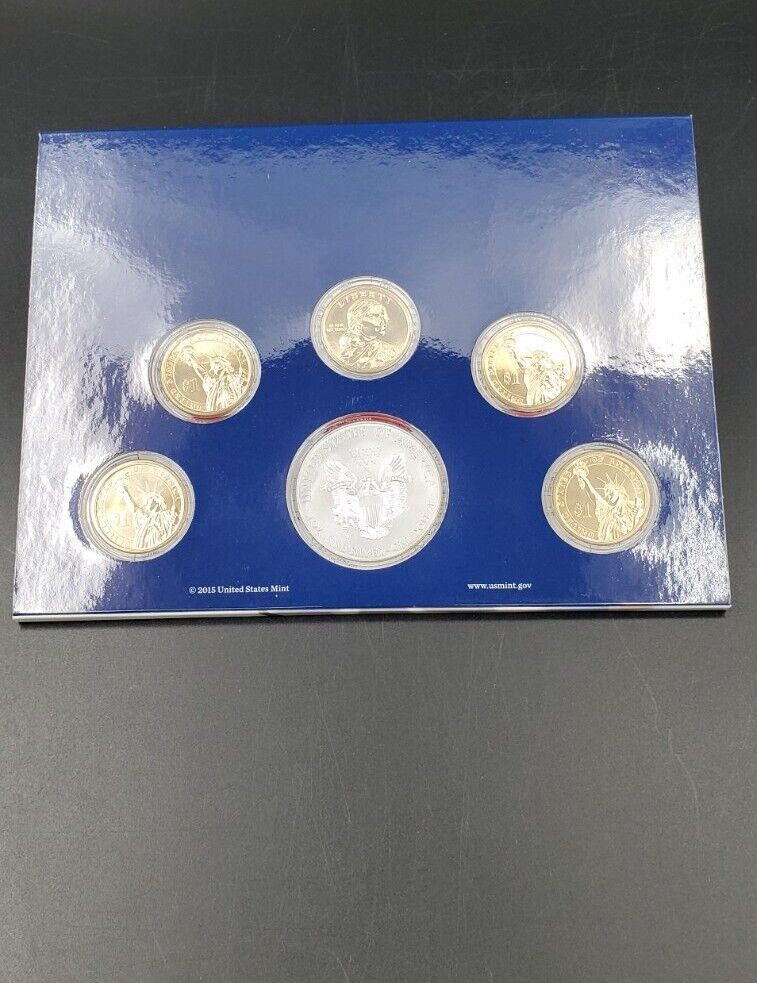 2015 US ASE 1 oz Silver Eagle & Presidential Annual GEM UNC Dollar Coin Set OGP