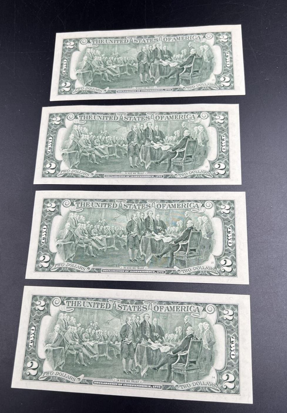 4 Consecutive 1995 $2 Two Dollar FRN Note Bills Choice UNC US Currency Banknotes