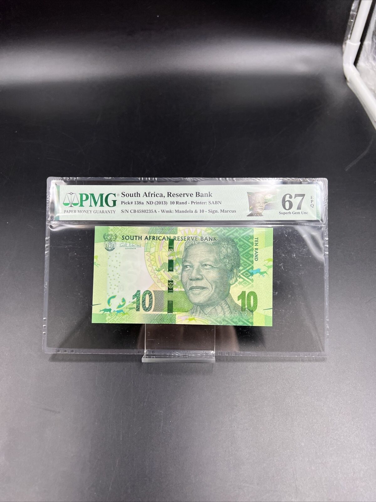 2013 10R South Africa Nelson Mandela 10 Rand Note PMG 67 EPQ S/N CBA Gem UNC