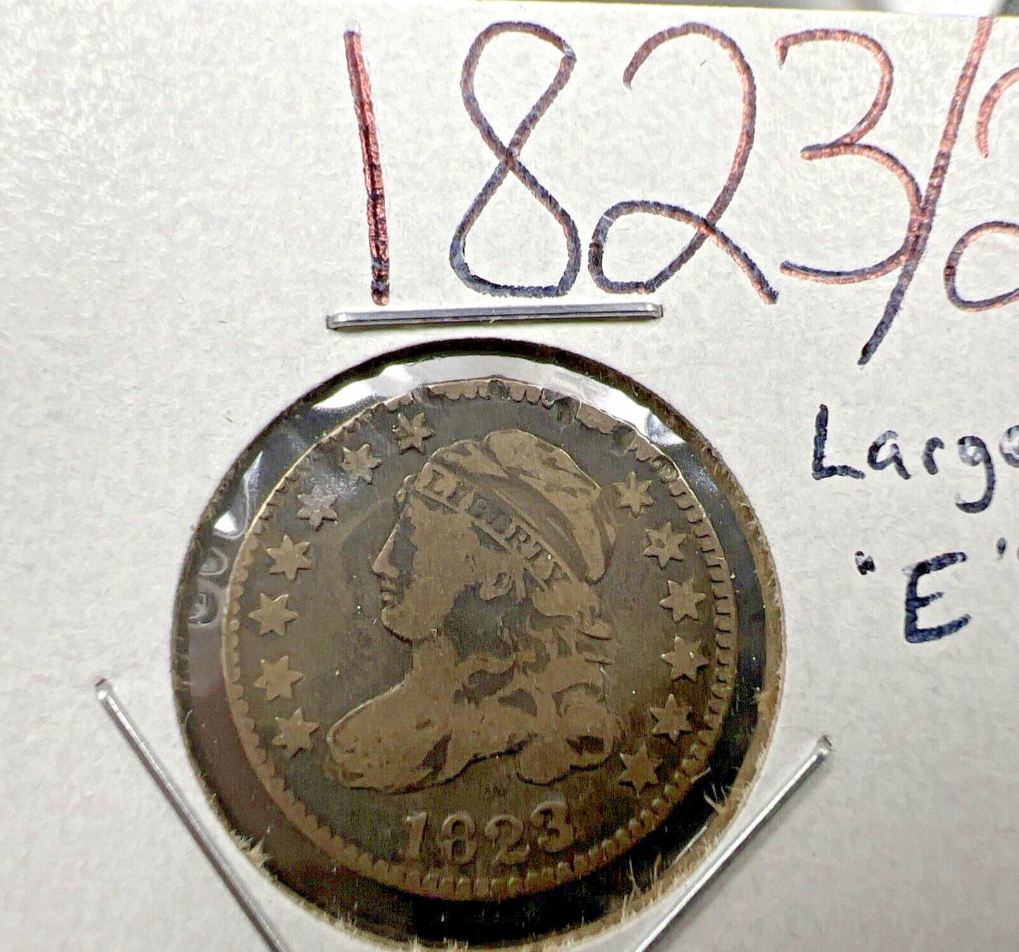 1823/2 10c Capped Bust Silver Dime Coin Fine Details Circ Rim damage