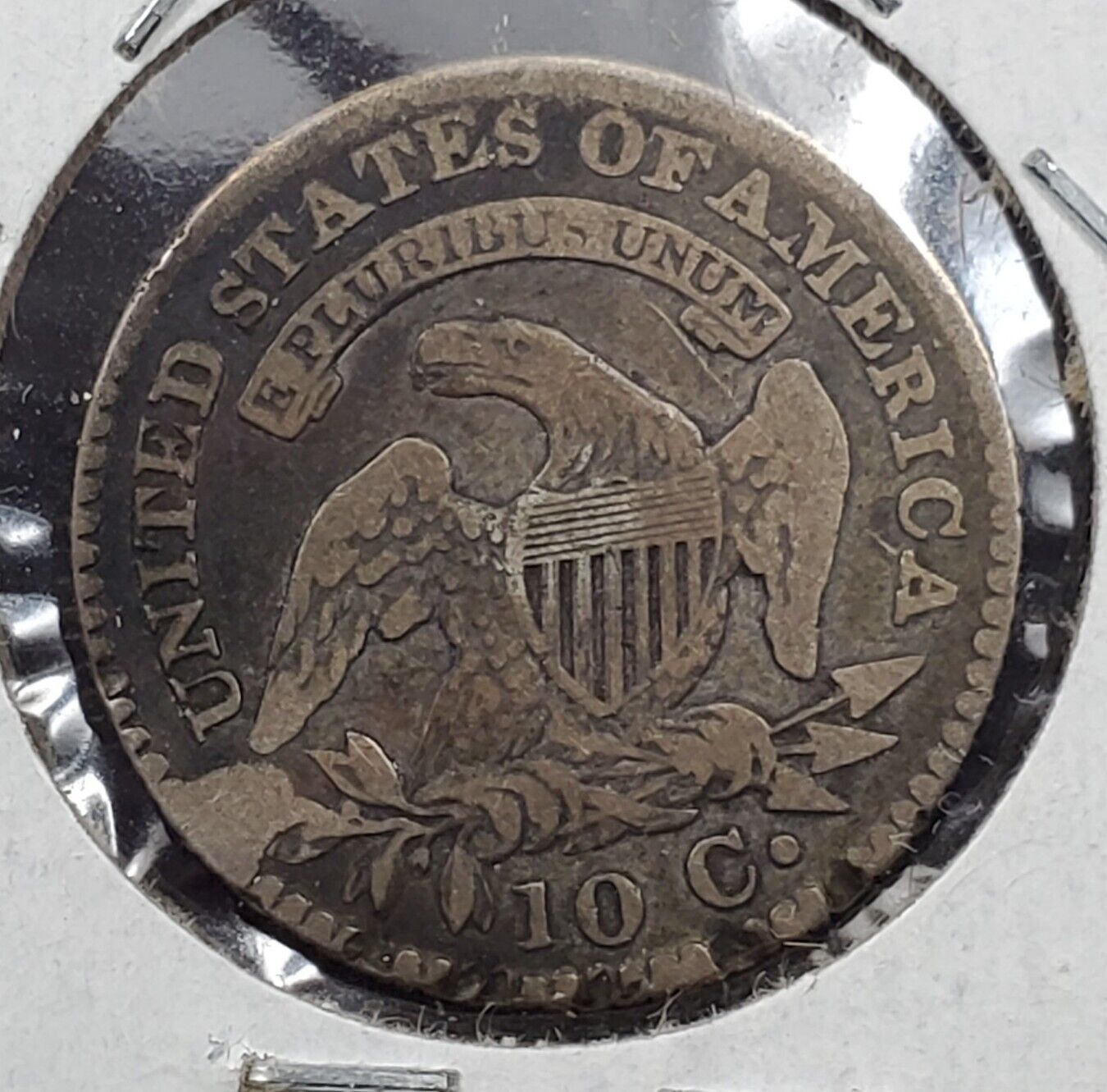 1823/2 10c Capped Bust Silver Dime Coin Fine Details Circ Rim damage