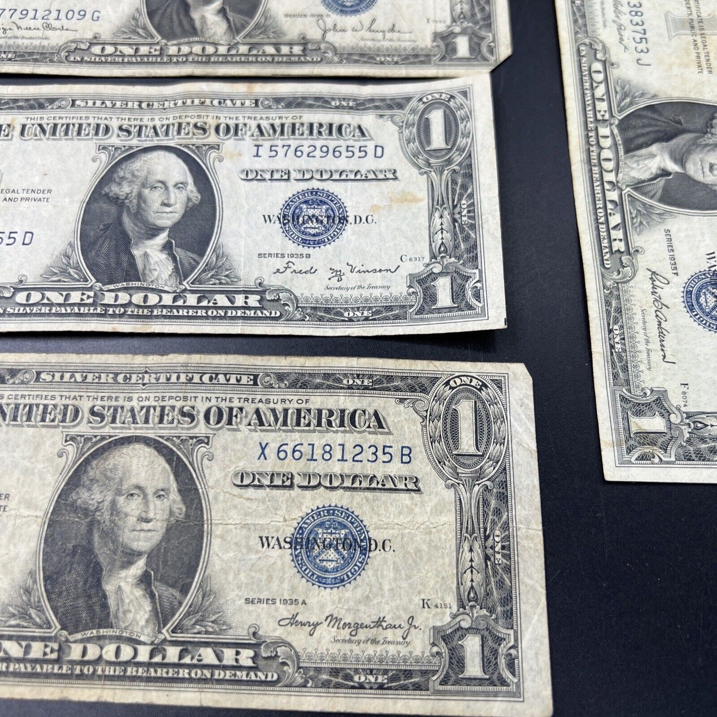 1935 $1 Silver Certificate 6 Note Letter Set A B D E F G VG - VF W/ Xmas Bill