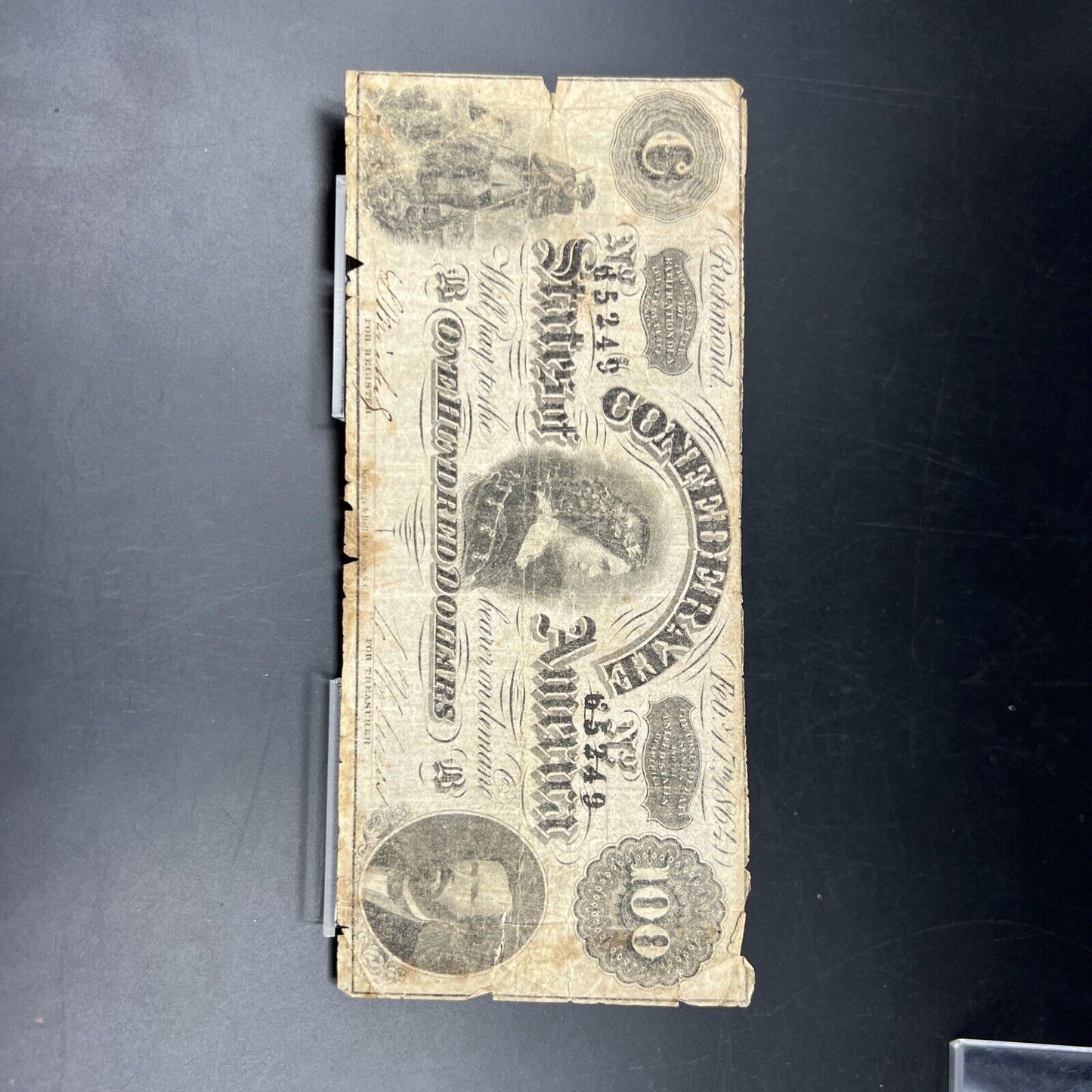 $100 1864 CONFEDERATE CURRENCY Richmond Hundred Dollar Bill #65249 February