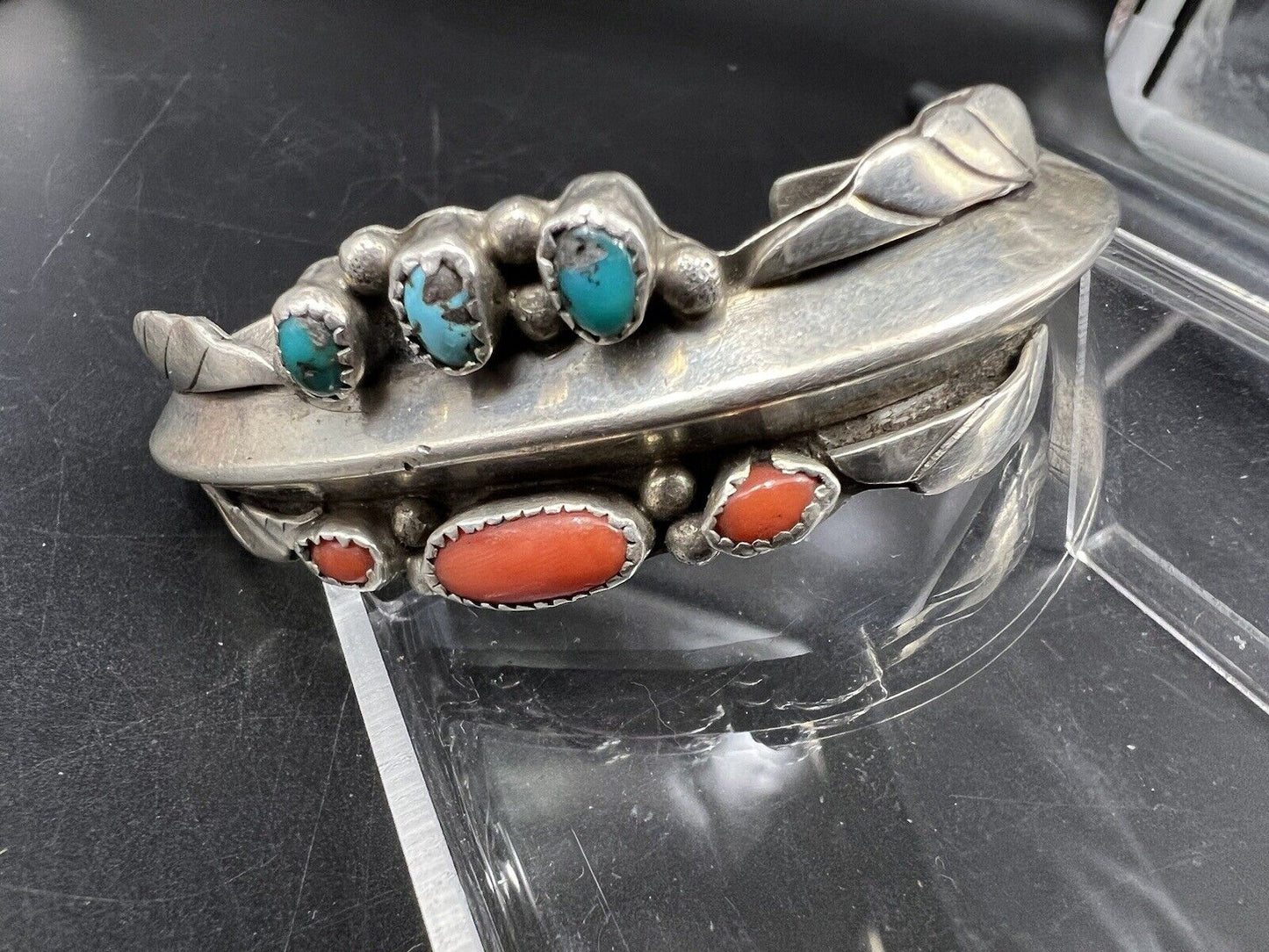 50.5 Gram Sterling Silver Authentic Native American Bracelet w/ Turquoise Used