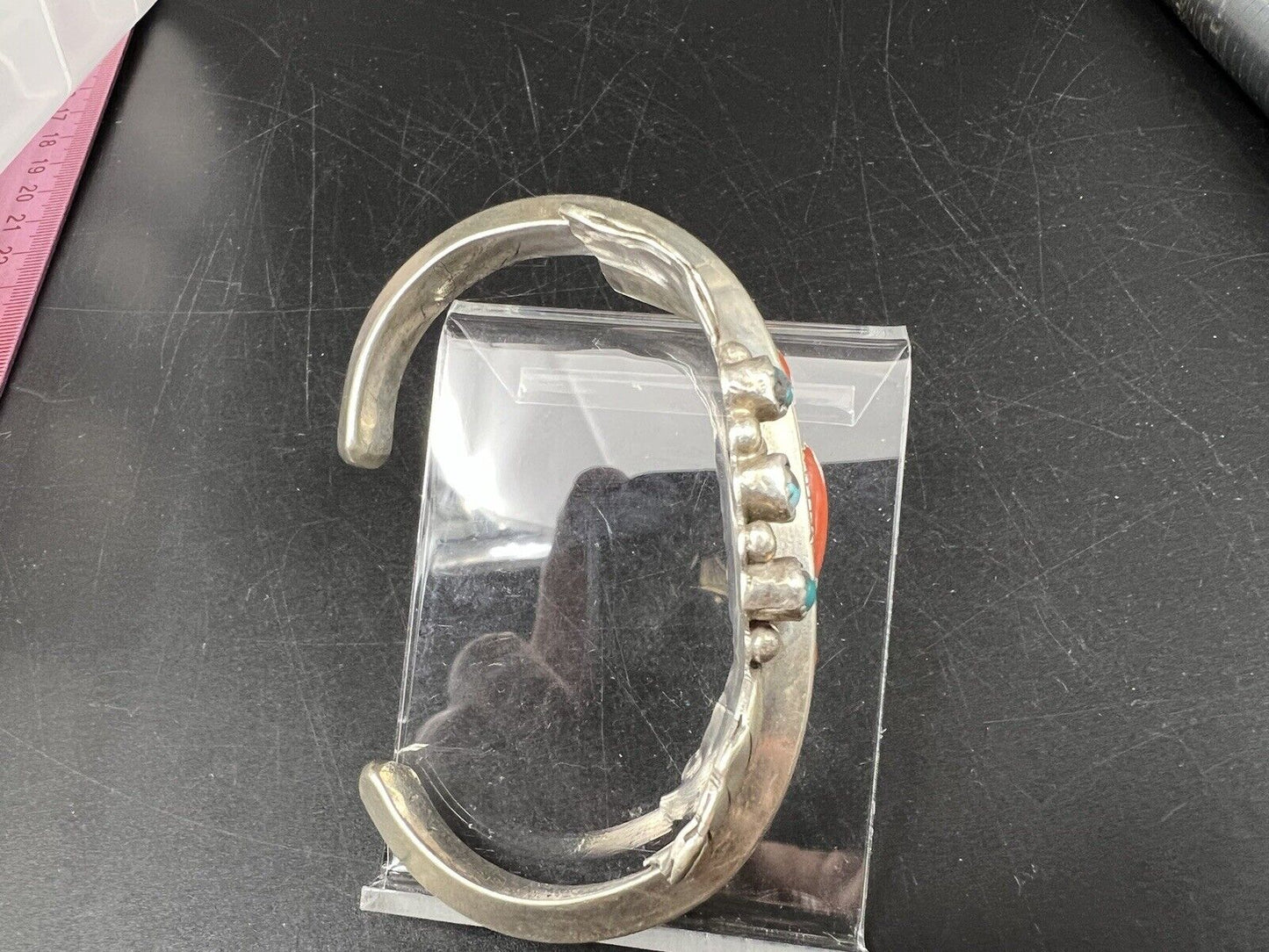 50.5 Gram Sterling Silver Authentic Native American Bracelet w/ Turquoise Used