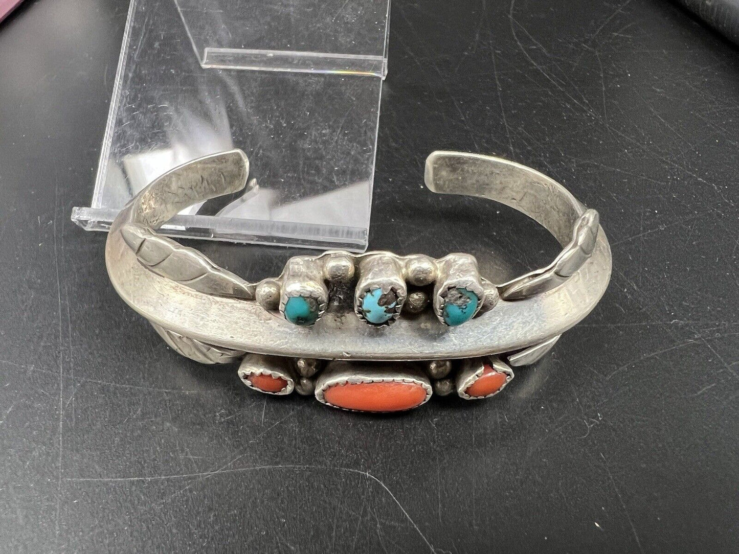 50.5 Gram Sterling Silver Authentic Native American Bracelet w/ Turquoise Used