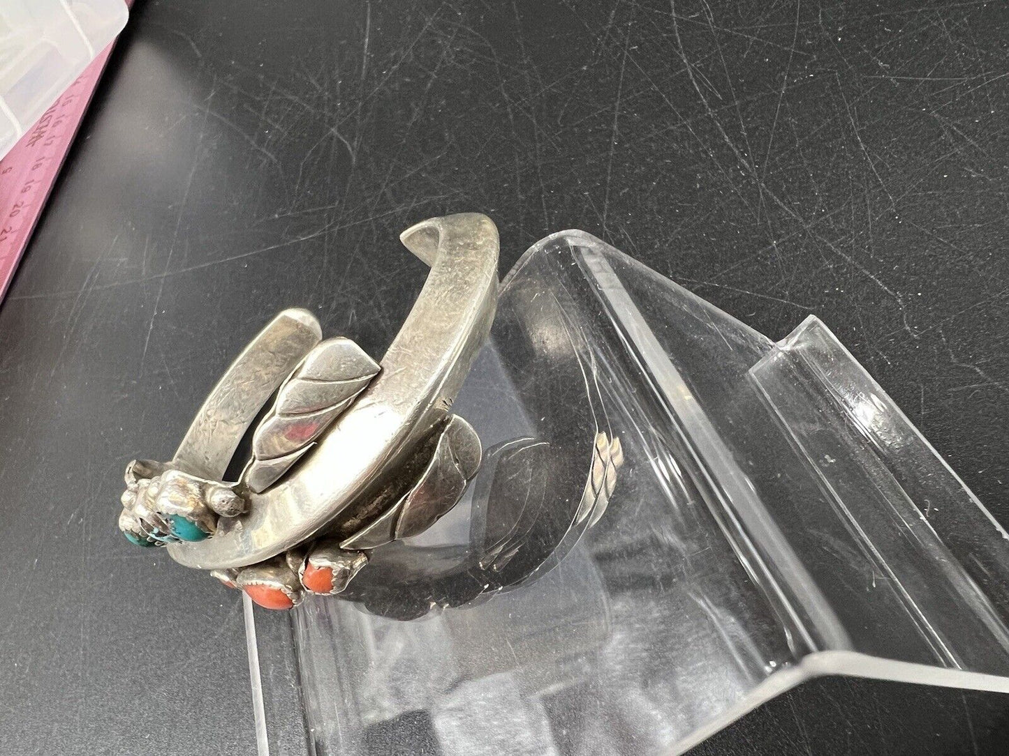 50.5 Gram Sterling Silver Authentic Native American Bracelet w/ Turquoise Used