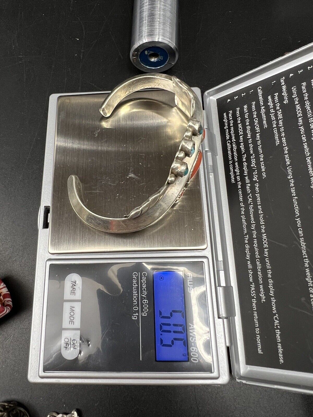 50.5 Gram Sterling Silver Authentic Native American Bracelet w/ Turquoise Used