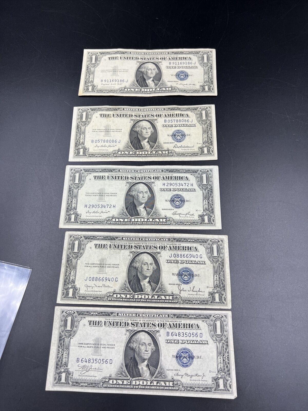 5 Note 1935 Partial Letter Set Silver Certificate Bills A D E F G Fine Circ