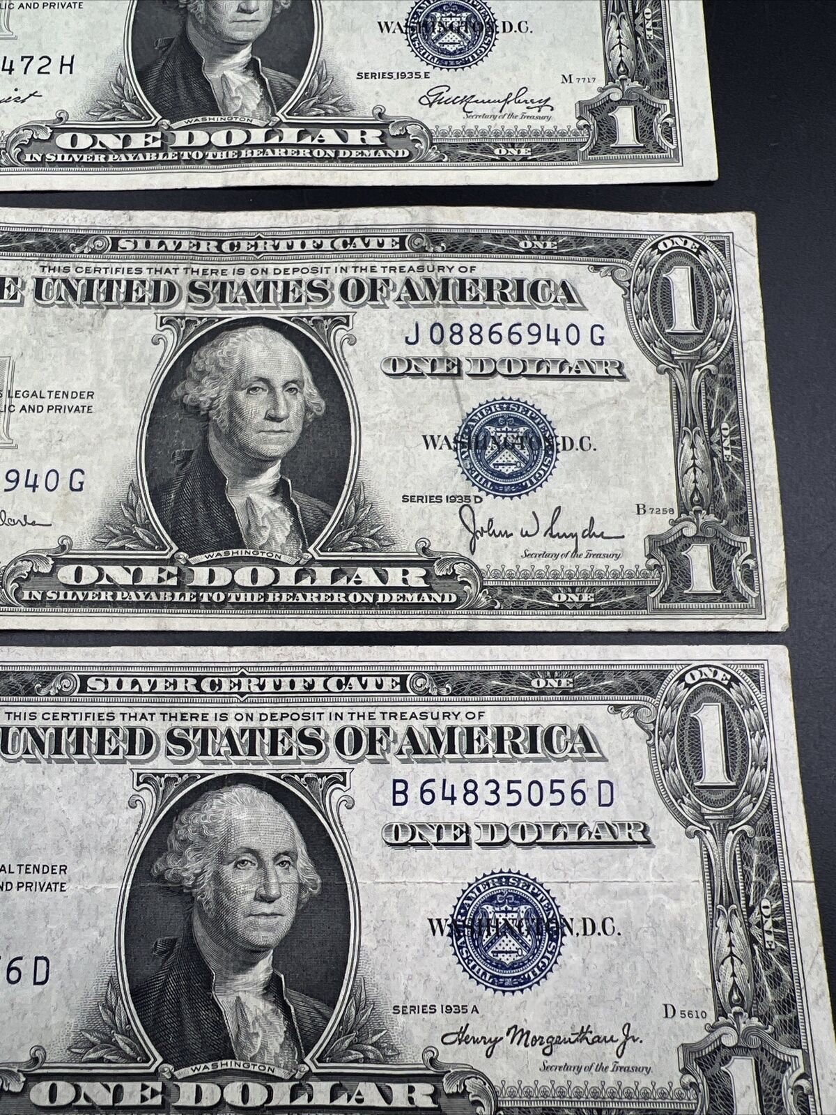 5 Note 1935 Partial Letter Set Silver Certificate Bills A D E F G Fine Circ
