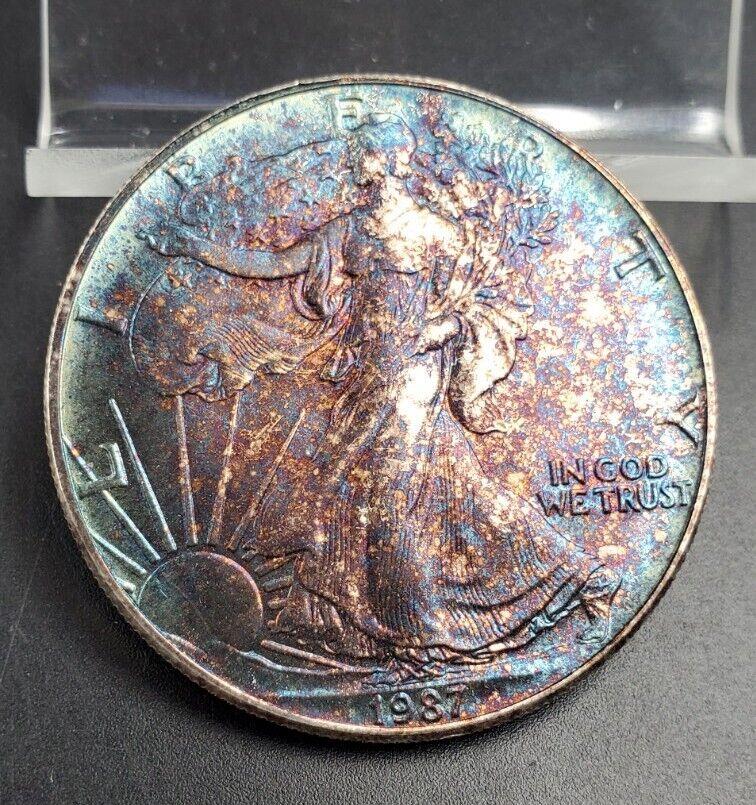 1987 1 OZ American Silver Eagle PQ Premium Quality Toning Obverse CH BU UNC