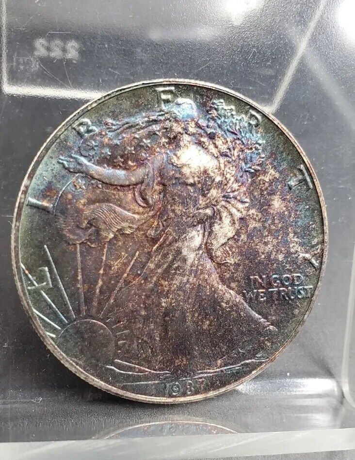 1987 1 OZ American Silver Eagle PQ Premium Quality Toning Obverse CH BU UNC