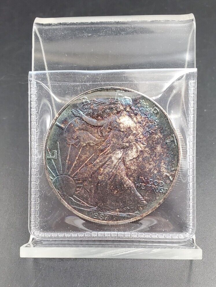 1987 1 OZ American Silver Eagle PQ Premium Quality Toning Obverse CH BU UNC