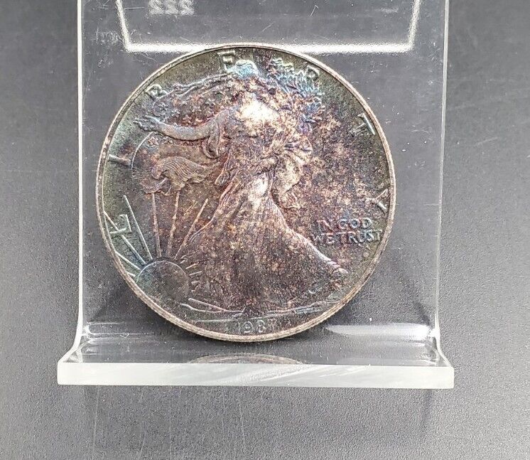 1987 1 OZ American Silver Eagle PQ Premium Quality Toning Obverse CH BU UNC