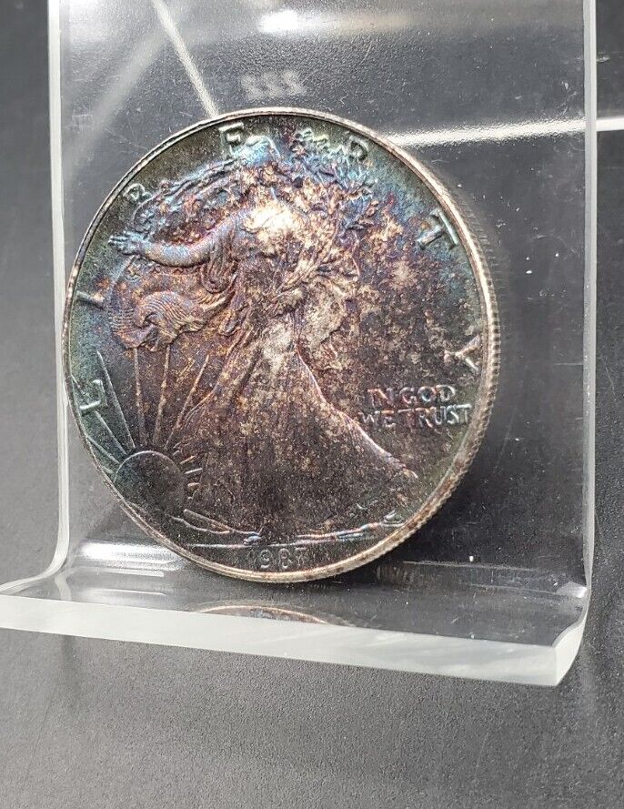 1987 1 OZ American Silver Eagle PQ Premium Quality Toning Obverse CH BU UNC