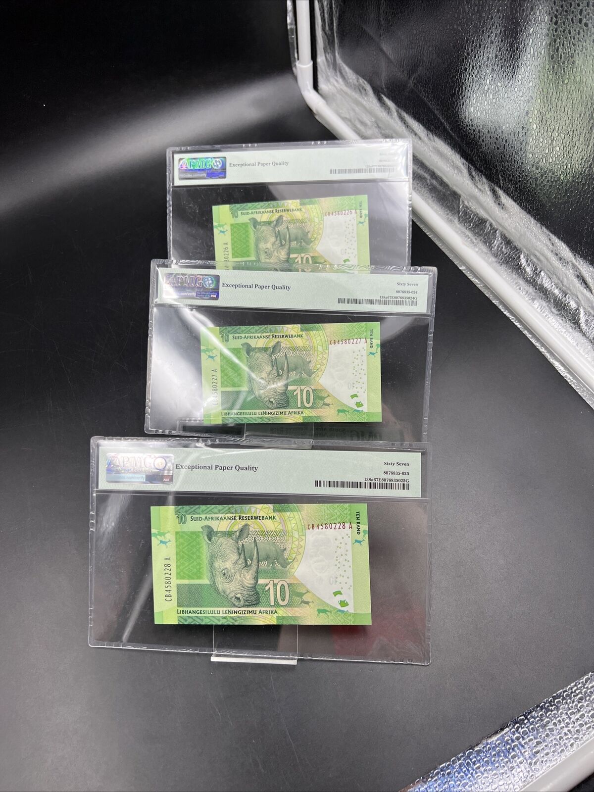 3 Consecutive Bills 2013 10R South Africa Nelson Mandela 10 Rand Note PMG 67 EPQ