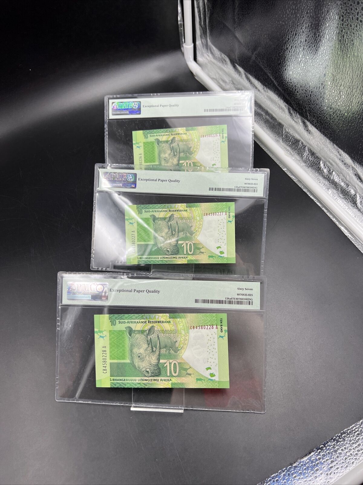3 Consecutive Bills 2013 10R South Africa Nelson Mandela 10 Rand Note PMG 67 EPQ