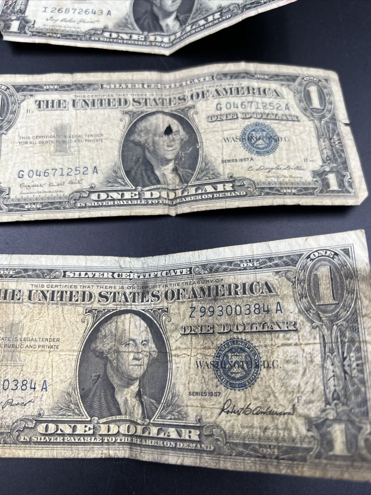 Lot of 5 1957 $1 Silver Certificate Blue Seal Notes Very Cull Very Circ #384