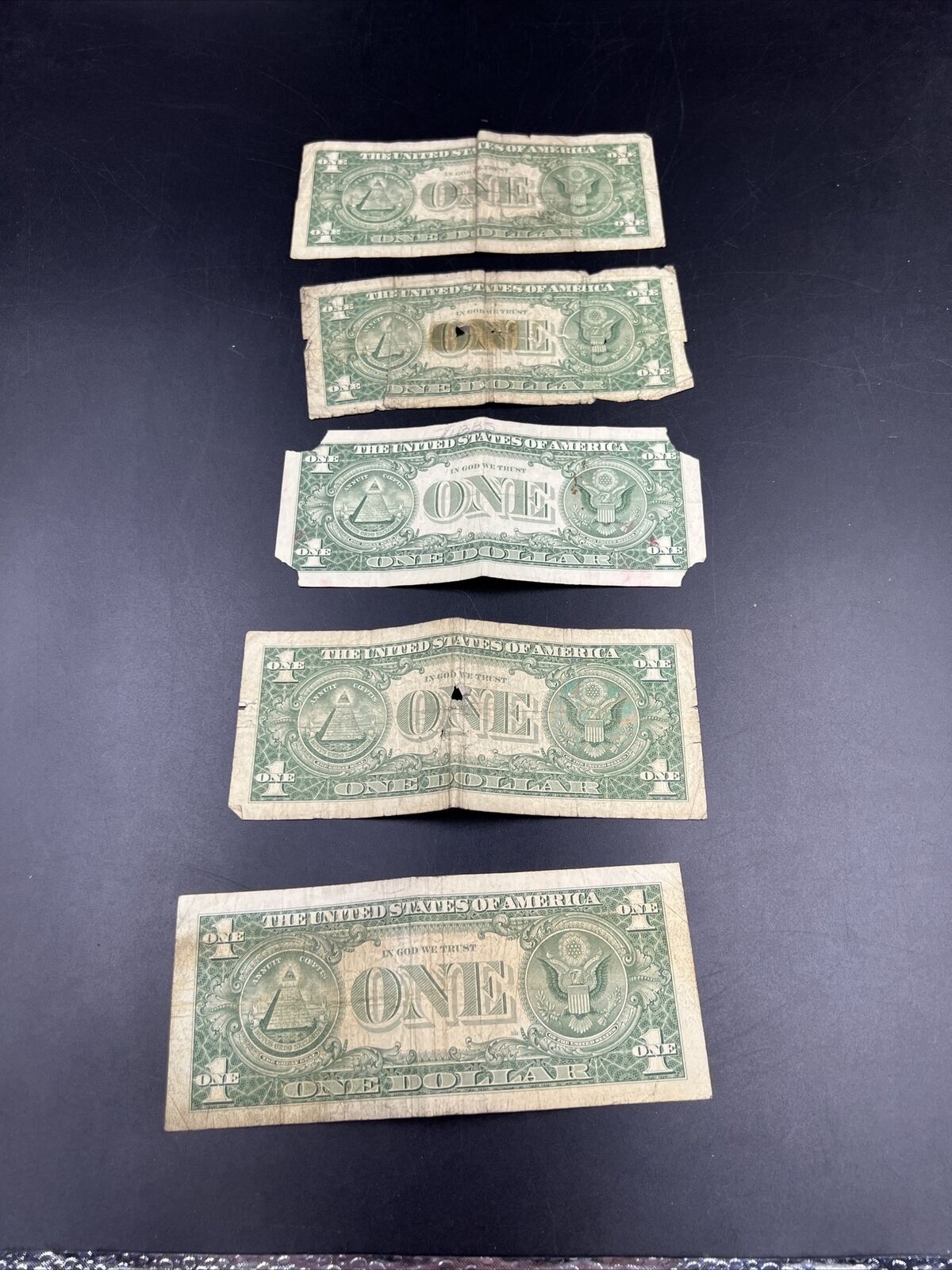 Lot of 5 1957 $1 Silver Certificate Blue Seal Notes Very Cull Very Circ #384