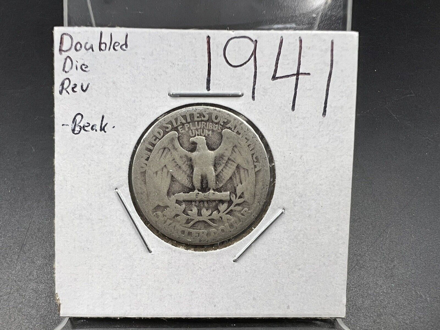 1941 P 25c Double Beak Variety Double Die Reverse Washington Silver Quarter Good