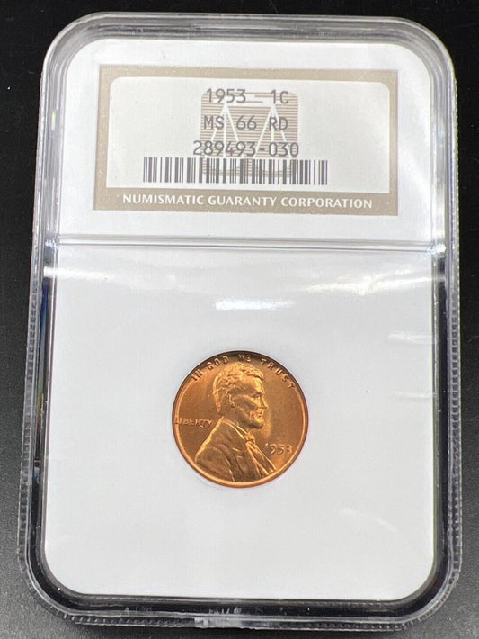 1953 P Lincoln Wheat Cent Penny Coin MS66 NGC Red RD Brown Label Gem BU #030