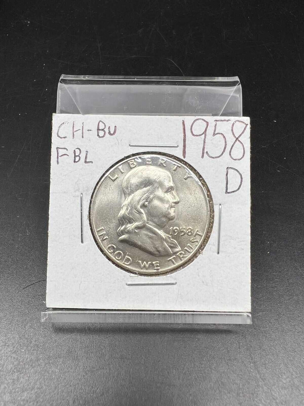 1958 D Franklin Silver Half Dollar Coin Choice BU Unc FBL Full Bell Line