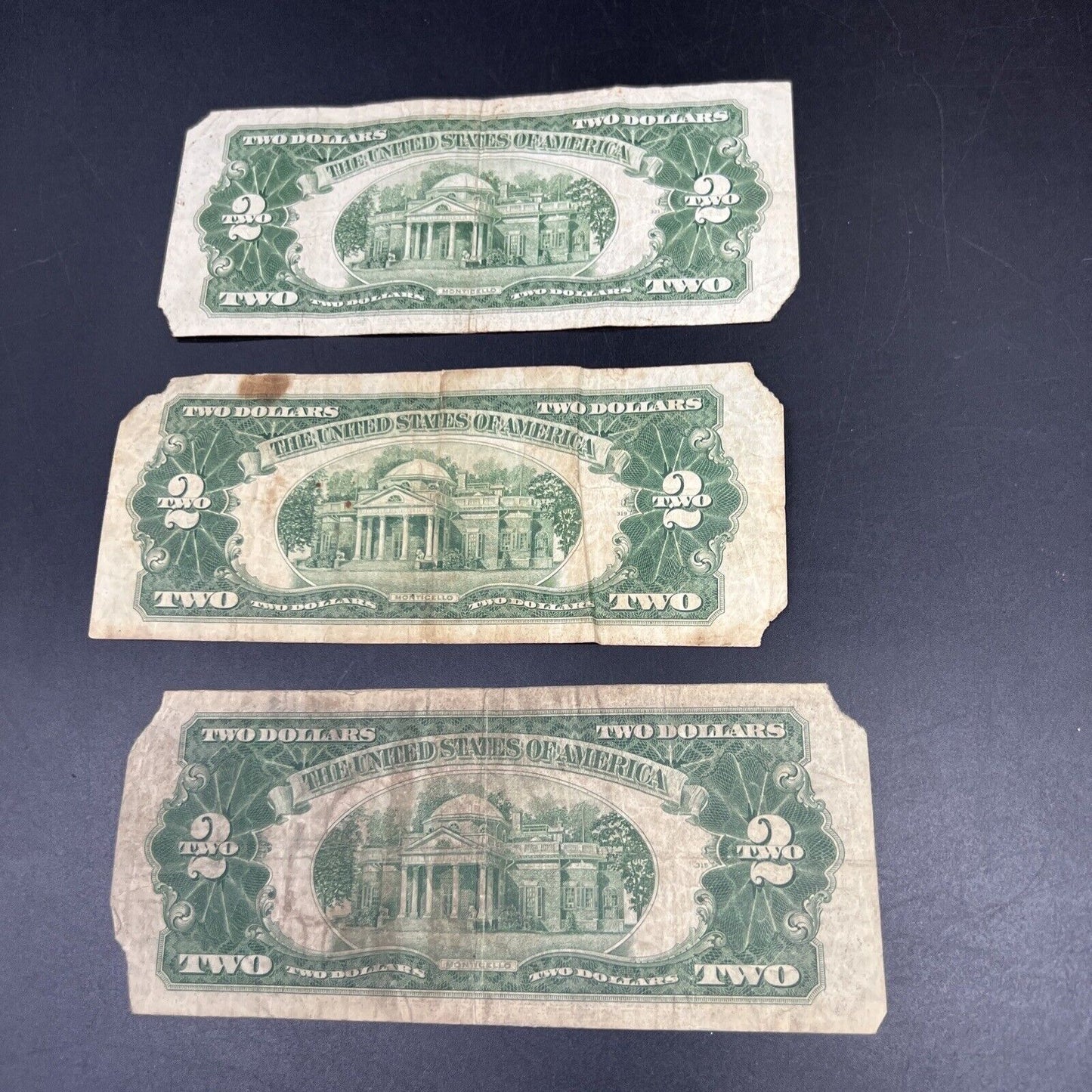 Lot of 3 1928 $2 Red Seal Legal Tender Note Bills Cull Neat Serial #s