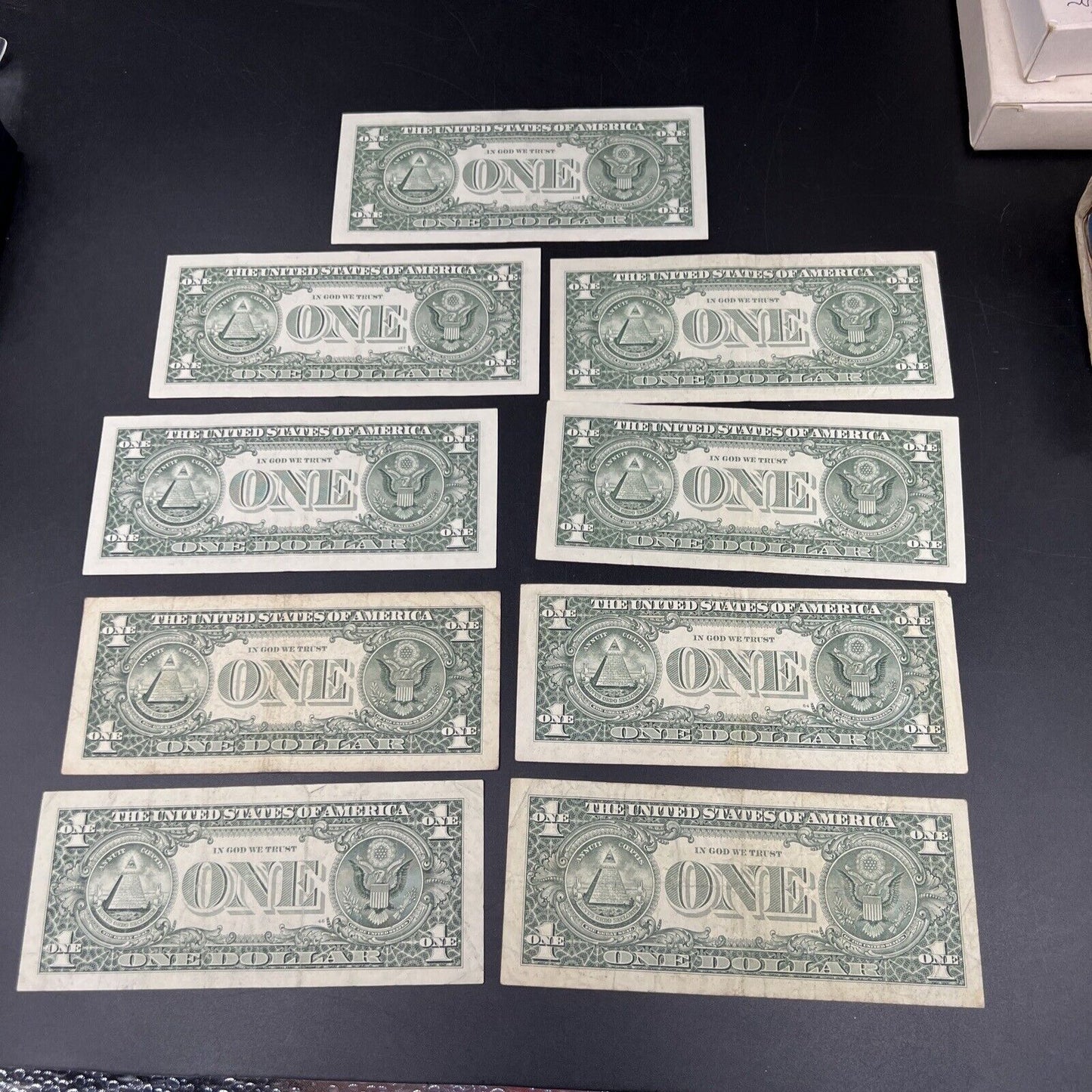 Lot of 9 Different * Star Note Federal Reserve $1 one Bills 1993 - 2013 Circ #1