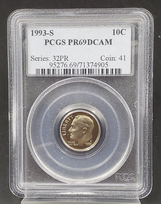1993 S Roosevelt Clad Dime Proof Coin PCGS PR69 DCAM Deep Cameo #905