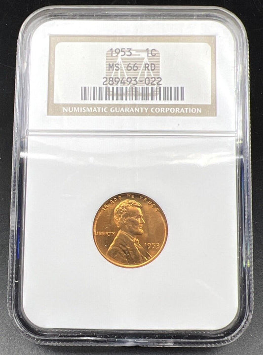 1953 P Lincoln Wheat Cent Penny Coin MS66 NGC Red RD Brown Label Gem BU #022