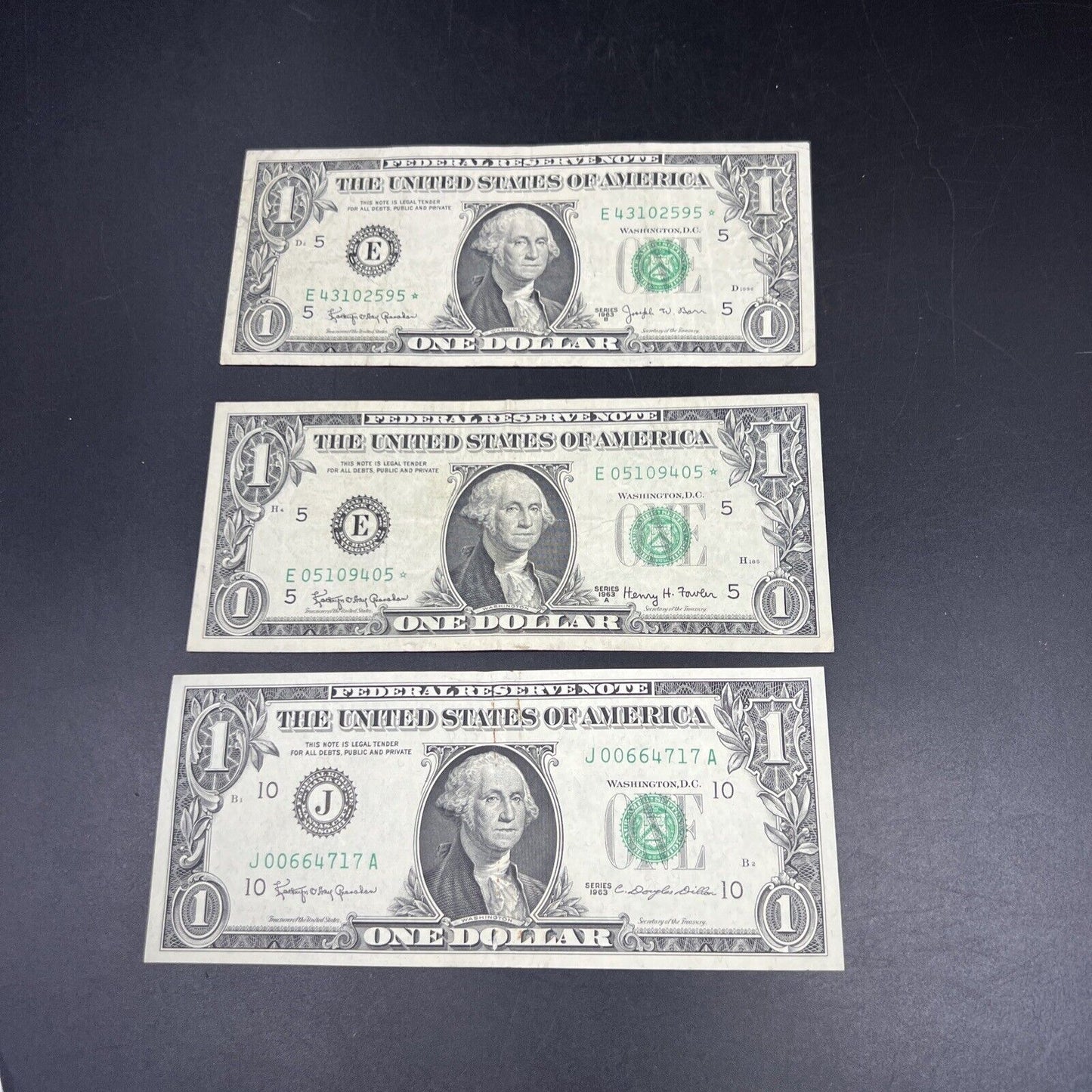 3 Note Set Lot 1963 $1 FRN Federal Reserve Notes Letter Type Set Circ