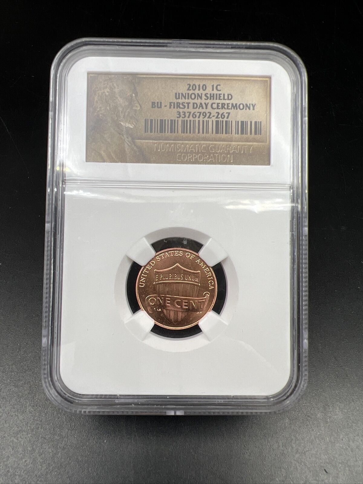 2010 Union Shield 1c Lincoln Cent NGC Certified BU First Day Issue Sample Slab #