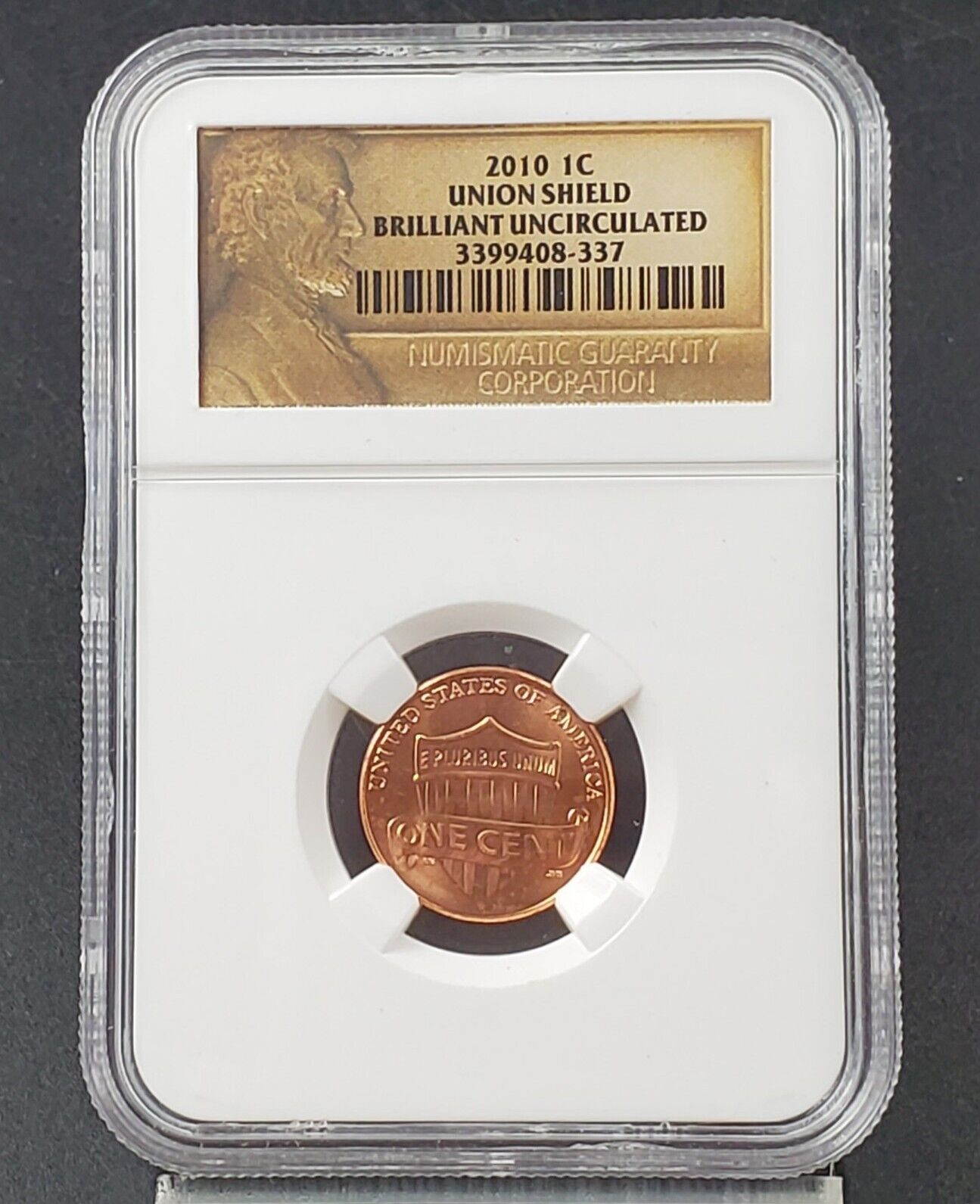 2010 P Union Shield Lincoln Cent NGC Brilliant Uncirculated Sample Slab