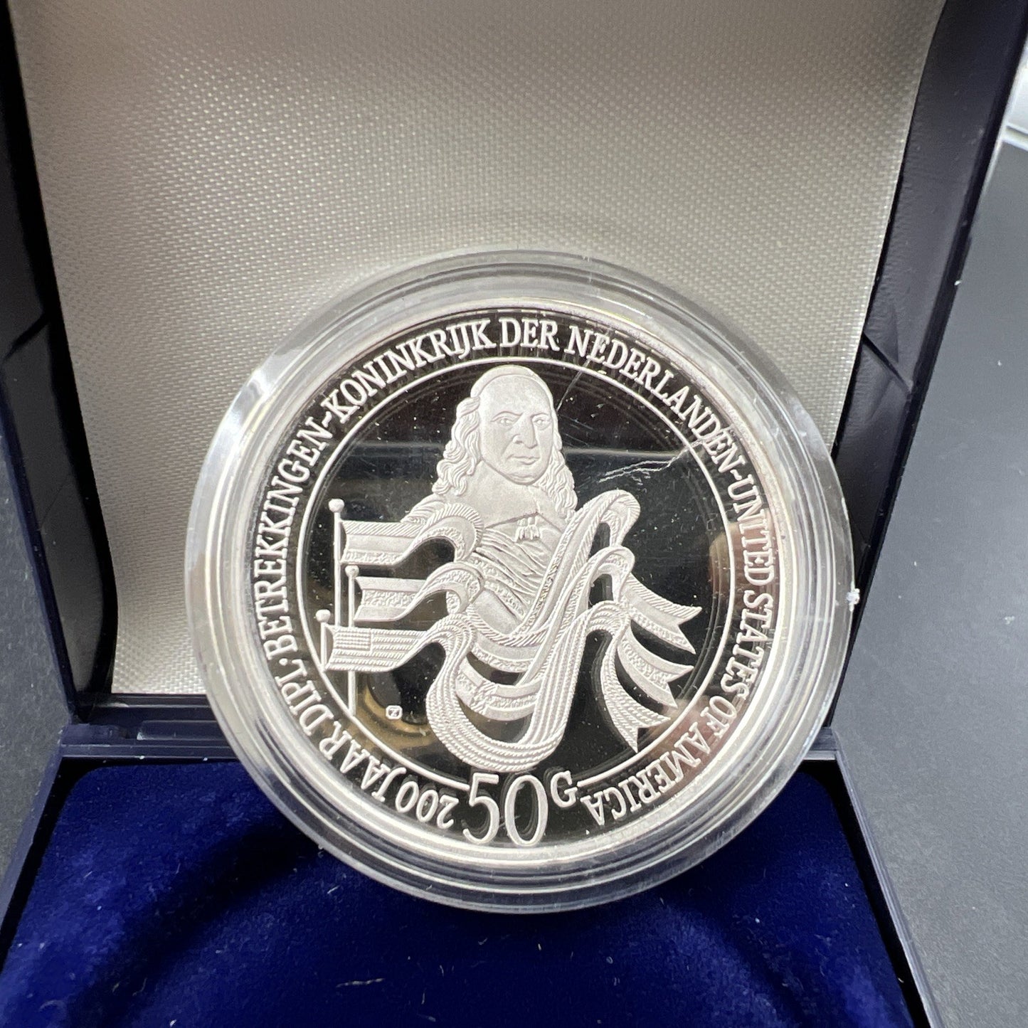 1982 Netherlands Antilles 50 Gulden Gem Silver Coin in Box